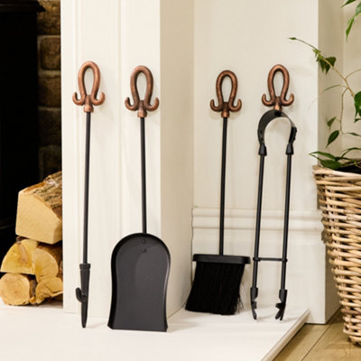 Traditional Fireplace Freestanding 5pc Copper Fireside Companion Set - 3