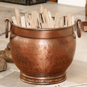 Traditional Fireside Antique Style Hammered Copper Coal, Log and Kindling Bucket (H) 240mm x (D) 250mm