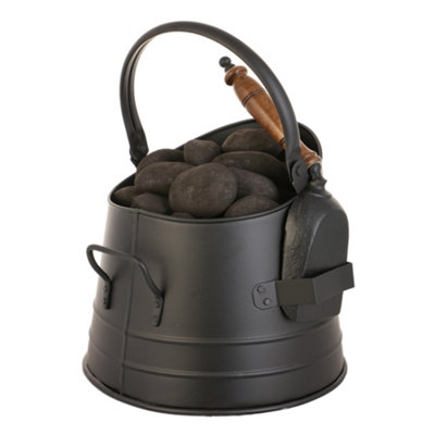 Traditional Fireside Black Coal, Log and Kindling Bucket with Shovel (H) 290mm x (D) 290mm