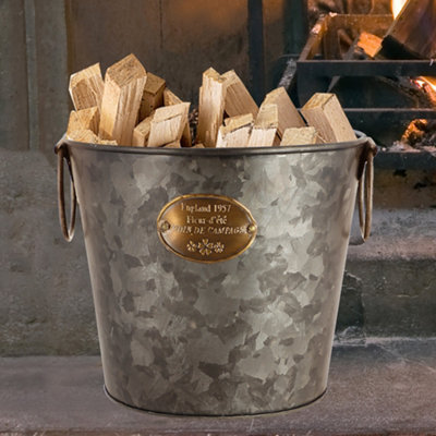 TRADITIONAL GALVANISED STRONG STEEL METAL SMALL LARGE BUCKET WITH WOODEN  HANDLE