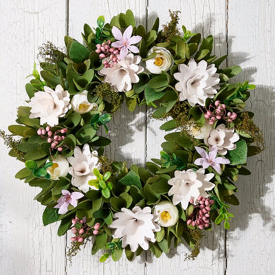 Traditional Floral Home Decor Door Wreath, Spring Wreath 34cm