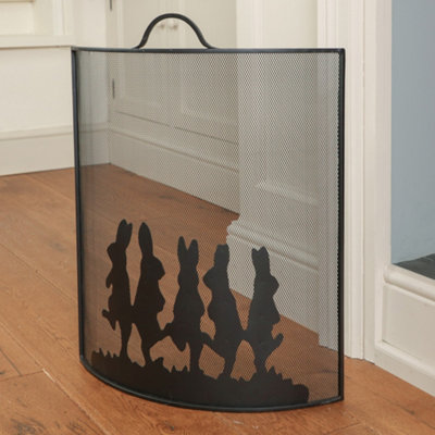 Traditional Free Standing Bunnies Fire Screen Guard (H) 68cm x (W) 53cm
