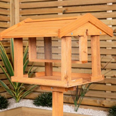 Traditional Freestanding Wooden Garden Bird Seed Feeder Table with Roof - 3