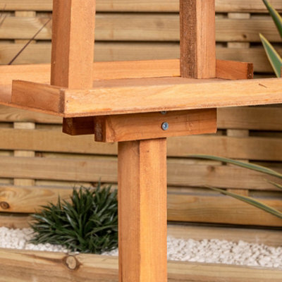 Traditional Freestanding Wooden Garden Bird Seed Feeder Table with Roof - 5