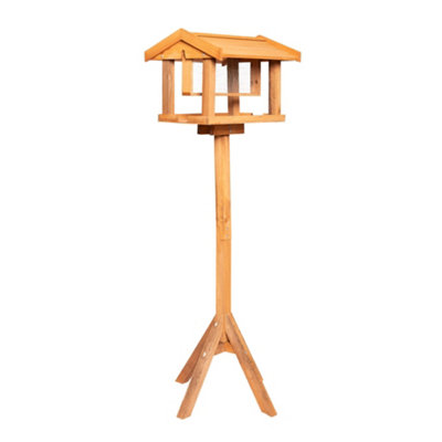 Traditional Freestanding Wooden Garden Bird Seed Feeder Table with Roof - 7
