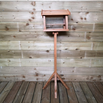 Traditional Freestanding Wooden Garden Bird Seed Feeder Table with Roof - 8