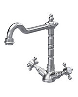 Traditional French Classic Mono Sink Mixer Kitchen Tap with Crosshead Handles - Brushed Nickel - Balterley