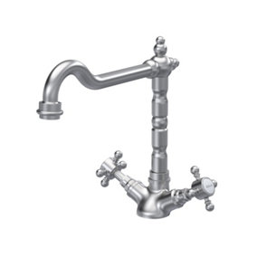 Traditional French Classic Mono Sink Mixer Kitchen Tap with Crosshead Handles - Brushed Nickel - Balterley