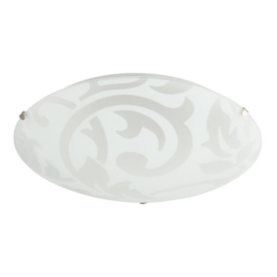 Traditional Frosted White Floral Circular Glass IP20 Flush Ceiling Light Fitting