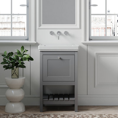 Traditional Furniture Floor Standing 1 Drawer Vanity & 0 Tap Hole Fireclay Basin, 500mm, Cool Grey