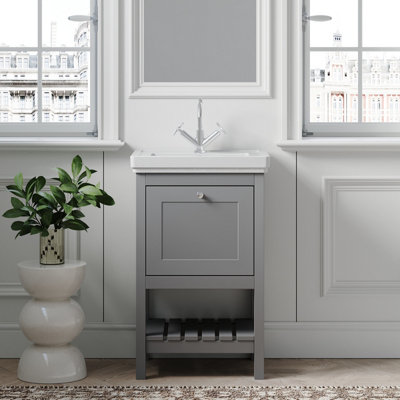Traditional Furniture Floor Standing 1 Drawer Vanity & 1 Tap Hole Fireclay Basin, 500mm, Cool Grey