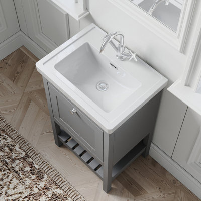 Traditional Furniture Floor Standing 1 Drawer Vanity & 1 Tap Hole Fireclay Basin, 500mm, Cool Grey