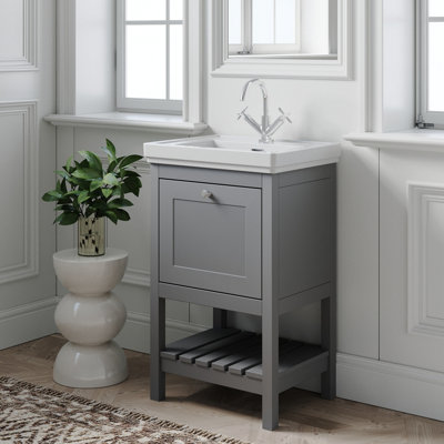 Traditional Furniture Floor Standing 1 Drawer Vanity & 1 Tap Hole Fireclay Basin, 500mm, Cool Grey