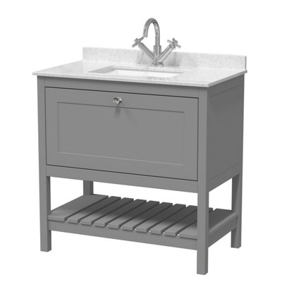 Traditional Furniture Floor Standing 1 Drawer Vanity & 1 Tap Hole Marble Worktop & Basin, 800mm, Cool Grey