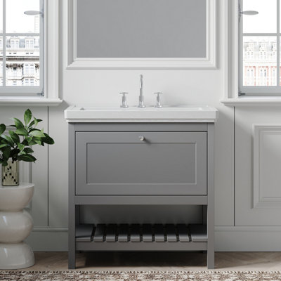 Traditional Furniture Floor Standing 1 Drawer Vanity & 3 Tap Hole Fireclay Basin, 800mm, Cool Grey