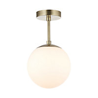 Traditional Glass Globe IP44 Bathroom Ceiling Light Fixture in Antique Brass