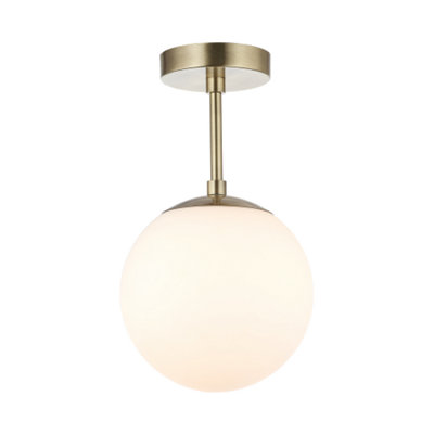 Traditional Glass Globe IP44 Bathroom Ceiling Light Fixture in Antique Brass