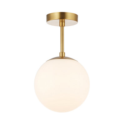 Traditional Glass Globe IP44 Bathroom Ceiling Light Fixture in Brushed Gold