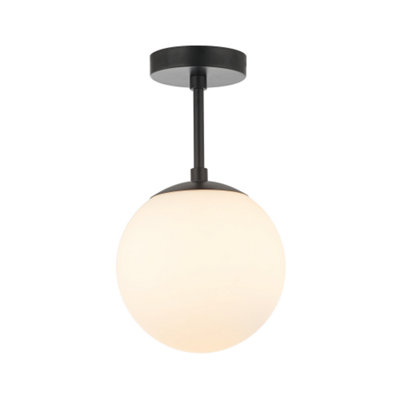 Traditional Glass Globe IP44 Bathroom Ceiling Light Fixture in Matt Black