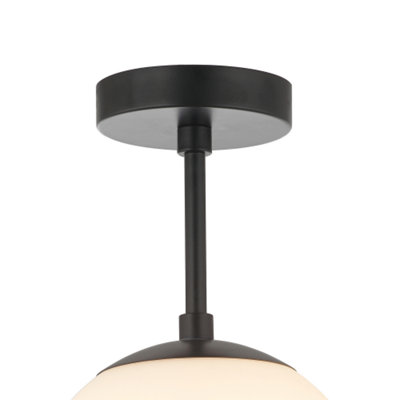 Traditional Glass Globe IP44 Bathroom Ceiling Light Fixture in Matt Black