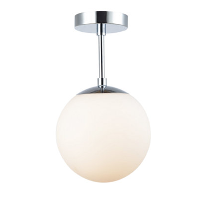 Traditional Glass Globe IP44 Bathroom Ceiling Light Fixture in Polished Chrome