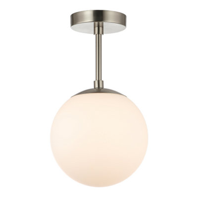 Traditional Glass Globe IP44 Bathroom Ceiling Light Fixture in Satin Nickel