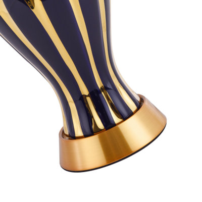 Traditional Glossy Navy Midnight Blue and Polished Gold Ceramic Table ...