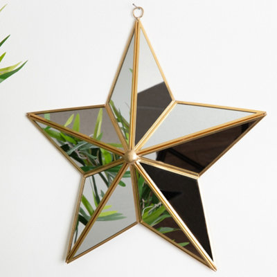 Traditional Gold Star Shaped Room Decor Wall Mounted Mirror H35cm x W34cm