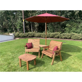 Traditional Grand Twin Angled With Coffee Table, 2 x Scatter Cushion Burgundy & 1 x Parasol Burgundy & Base