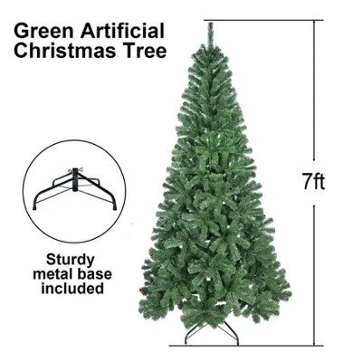 Traditional Green Artificial Christmas Tree 7ft with Strong Metal Base