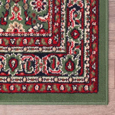 Traditional Green Bordered Floral Rug For Dining Room-120cm (Circle)