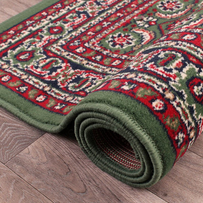 Traditional Green Bordered Floral Rug For Dining Room-120cm X 160cm