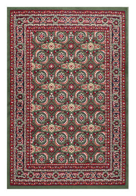 Traditional Green Bordered Floral Rug For Dining Room-120cm X 160cm