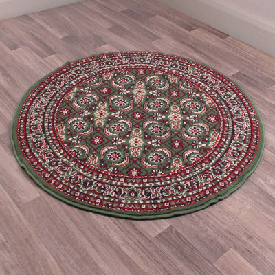 Traditional Green Bordered Floral Rug For Dining Room-120cm X 160cm