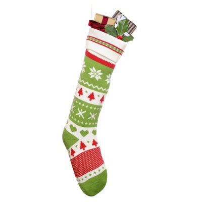 Traditional Green Fair Isle Xmas Tree Decoration Christmas Gift Bag Christmas Stocking