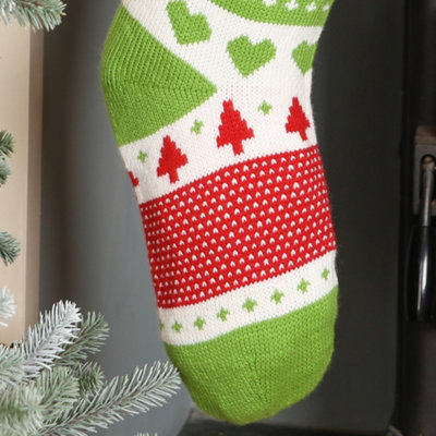 Traditional Green Fair Isle Xmas Tree Decoration Christmas Gift Bag Christmas Stocking - 3