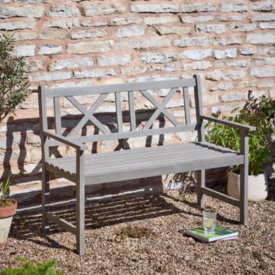 Traditional Grey 2 Seater Acacia Wood Outdoor Garden Bench