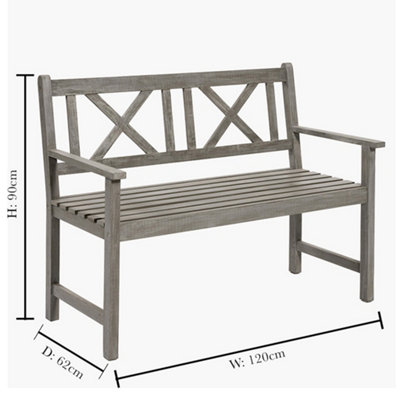 Traditional Grey 2 Seater Acacia Wood Summer Outdoor Garden Bench