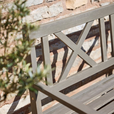 Traditional Grey 2 Seater Acacia Wood Summer Outdoor Garden Bench - 4