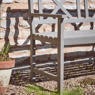 Traditional Grey 2 Seater Acacia Wood Summer Outdoor Garden Bench - 5