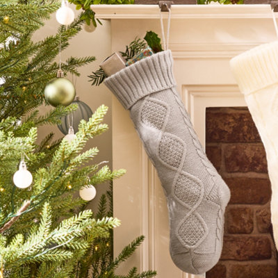 Traditional Grey Chunky Knit Xmas Gift Decoration Christmas Stocking