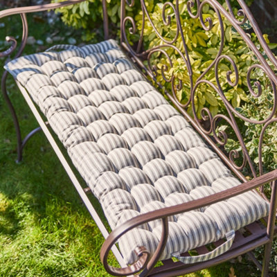 Traditional Grey Striped Summer Outdoor Garden Bench Cushion (L)100cm x (W)45cm