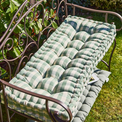 Traditional Grey Striped Summer Outdoor Garden Bench Cushion (L)112cm x (W)44cm
