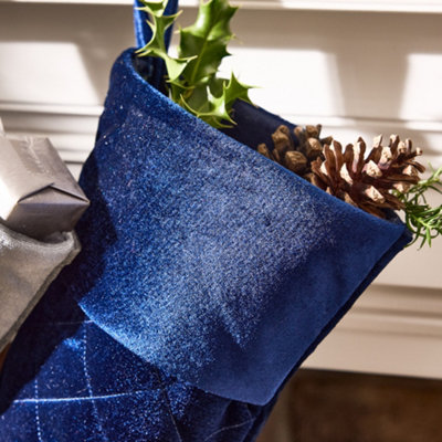 Traditional Harrington Quilted Blue Velvet Xmas Gift Decoration Christmas Stocking - 3