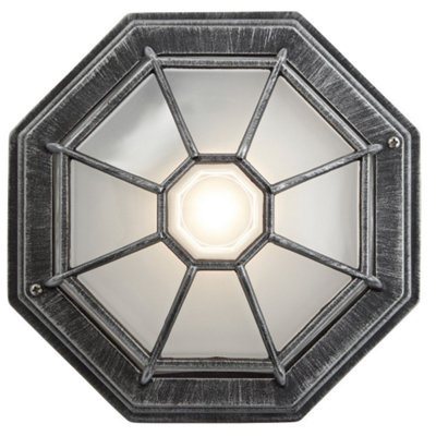 Traditional Hexagonal Black/Silver Flush Ceiling Porch Light