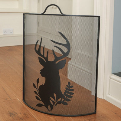 Traditional Highland Fireplace Guard Stag Head Fire Screen Guard (H) 68cm x (W) 53cm