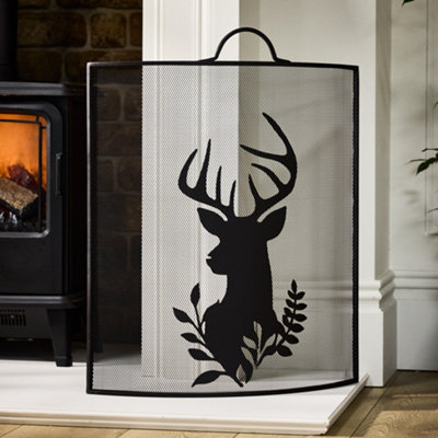 Traditional Highland Fireplace Guard Stag Head Fire Screen Guard H68cm x W53cm