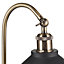 Traditional Industrial Brushed Antique Brass Plated Table Lamp with Black Shade
