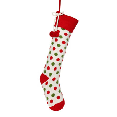 Traditional Knitted White Polka Dot Tree Decoration Christmas Gift Bag Christmas Stocking