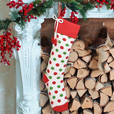 Traditional Knitted White Polka Dot Tree Decoration Christmas Gift Bag Christmas Stocking - 3